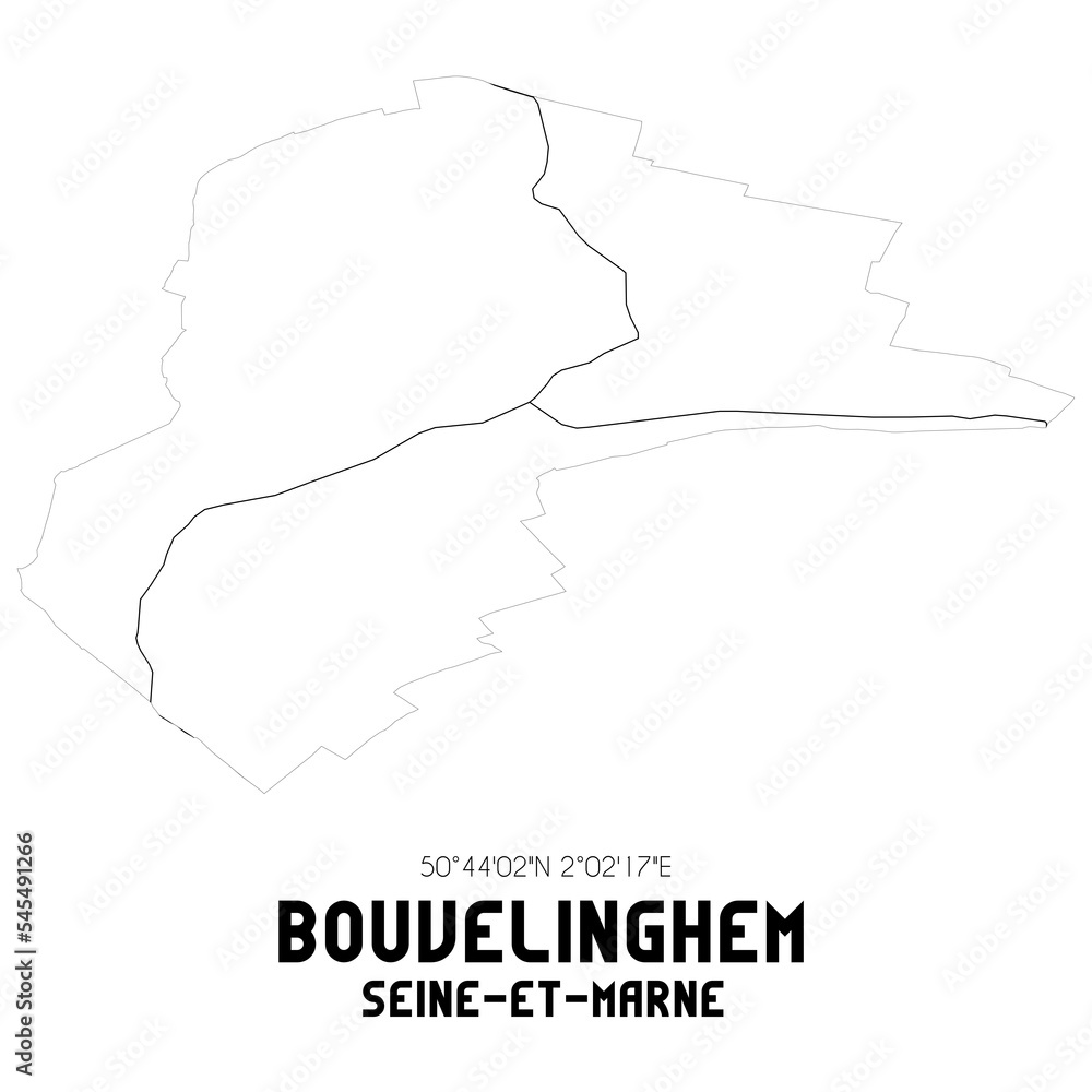 BOUVELINGHEM Seine-et-Marne. Minimalistic street map with black and white lines.