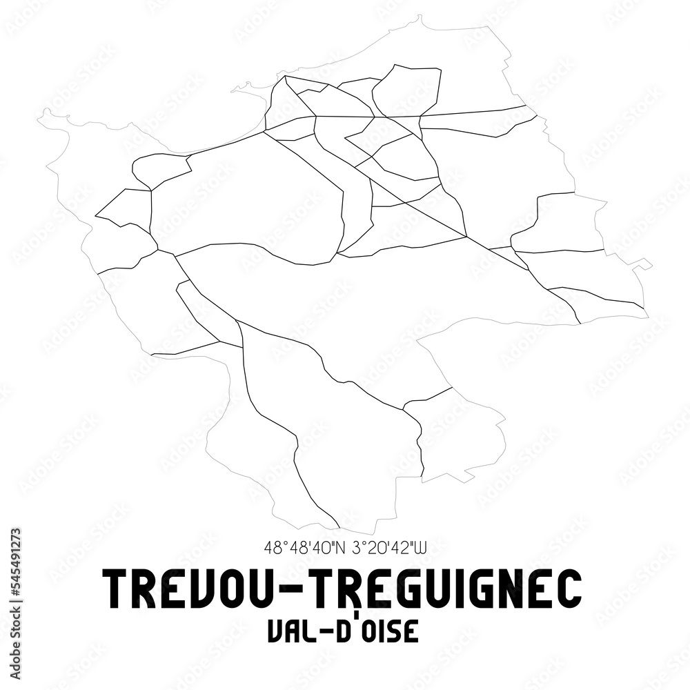 TREVOU-TREGUIGNEC Val-d'Oise. Minimalistic street map with black and white lines.
