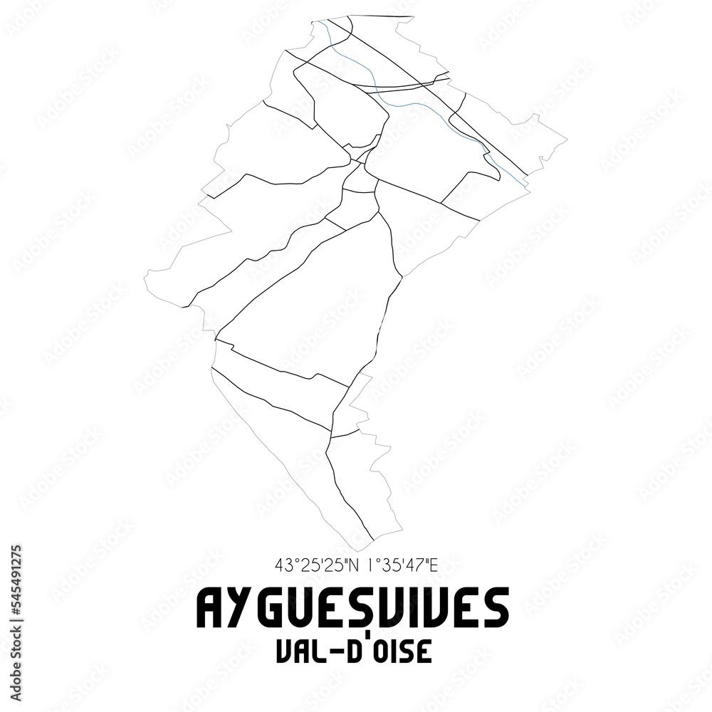 AYGUESVIVES Val-d'Oise. Minimalistic street map with black and white lines. AYGUESVIVES Val-d'Oise. Minimalistic street map with black and white lines.