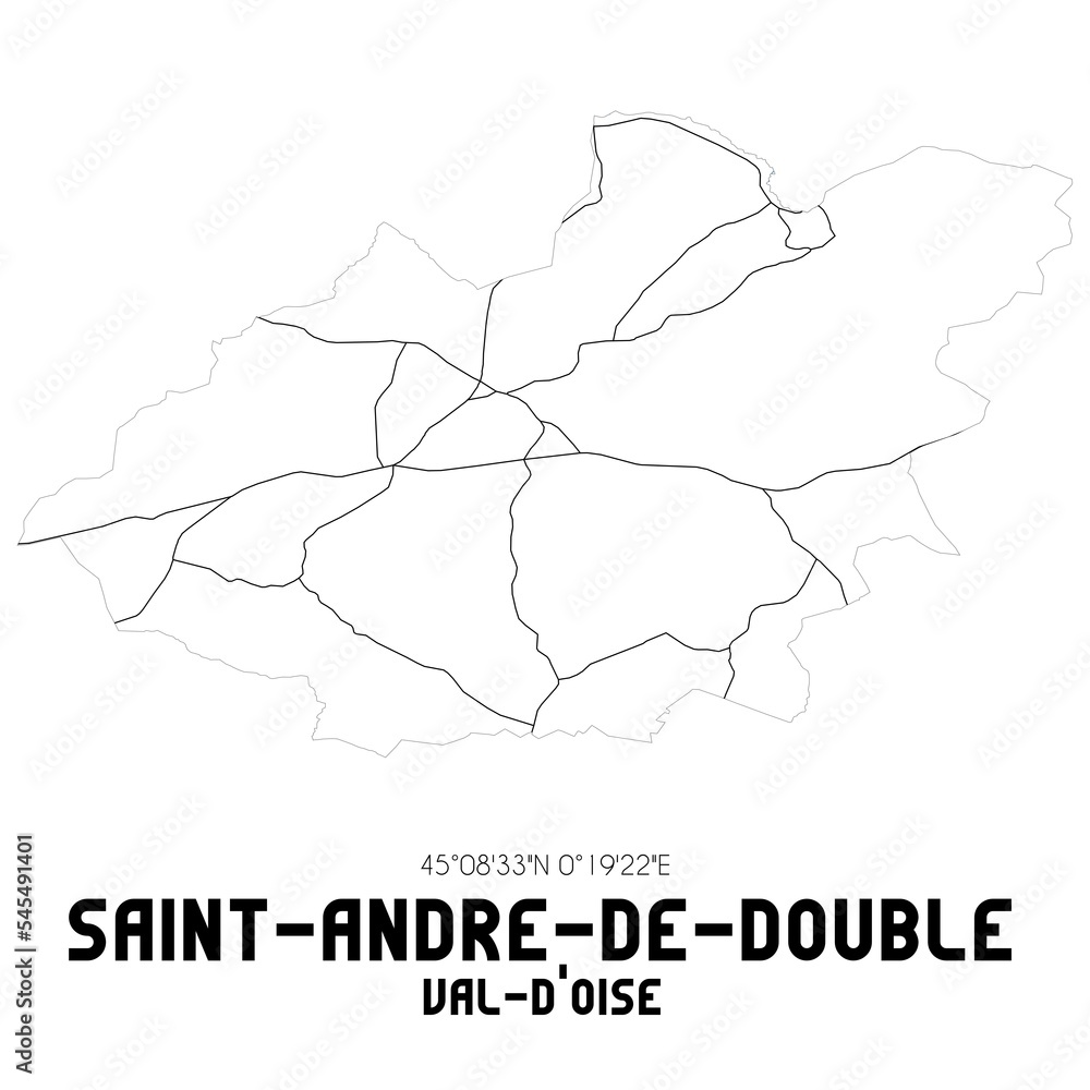 SAINT-ANDRE-DE-DOUBLE Val-d'Oise. Minimalistic street map with black and white lines.