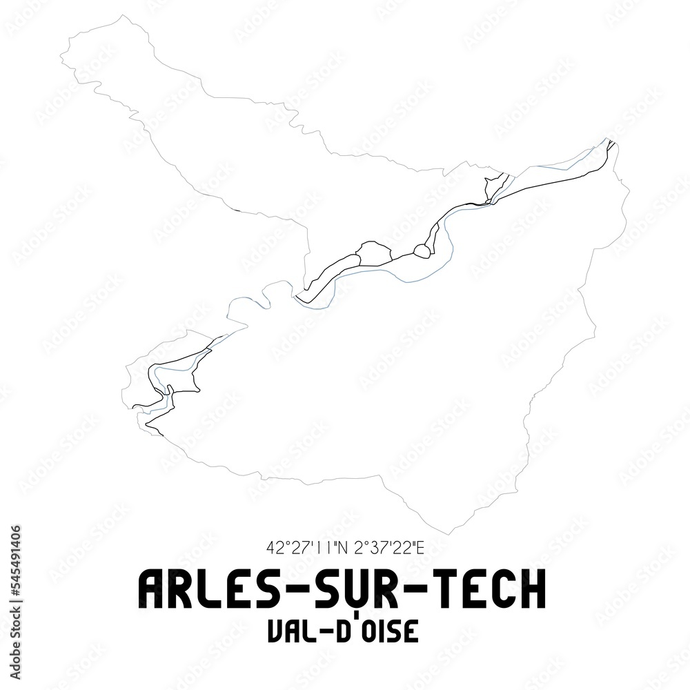 ARLES-SUR-TECH Val-d'Oise. Minimalistic street map with black and white lines.