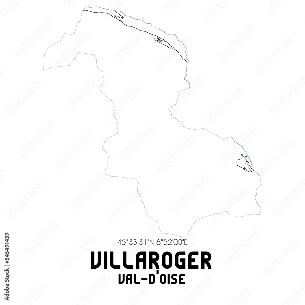 VILLAROGER Val-d'Oise. Minimalistic street map with black and white lines. VILLAROGER Val-d'Oise. Minimalistic street map with black and white lines.