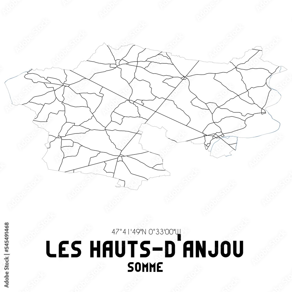 LES HAUTS-D'ANJOU Somme. Minimalistic street map with black and white lines.