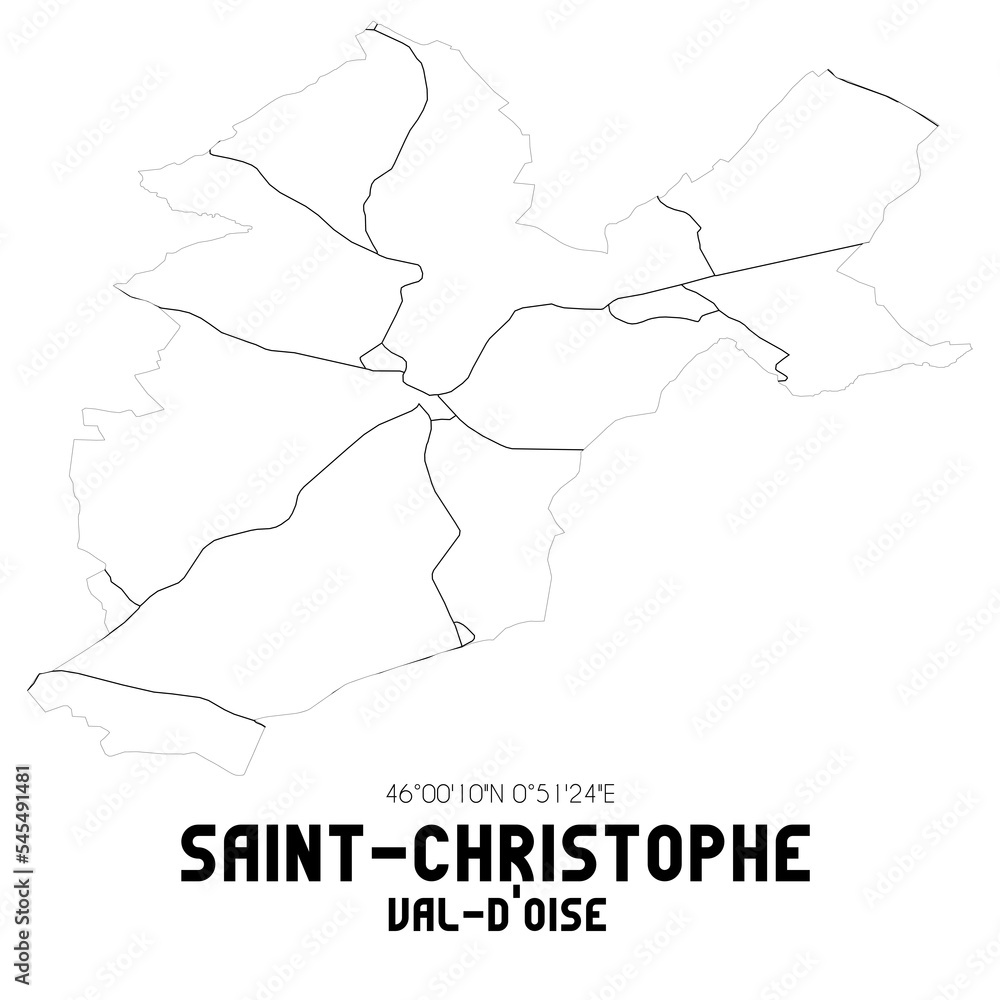 SAINT-CHRISTOPHE Val-d'Oise. Minimalistic street map with black and white lines. SAINT-CHRISTOPHE Val-d'Oise. Minimalistic street map with black and white lines.