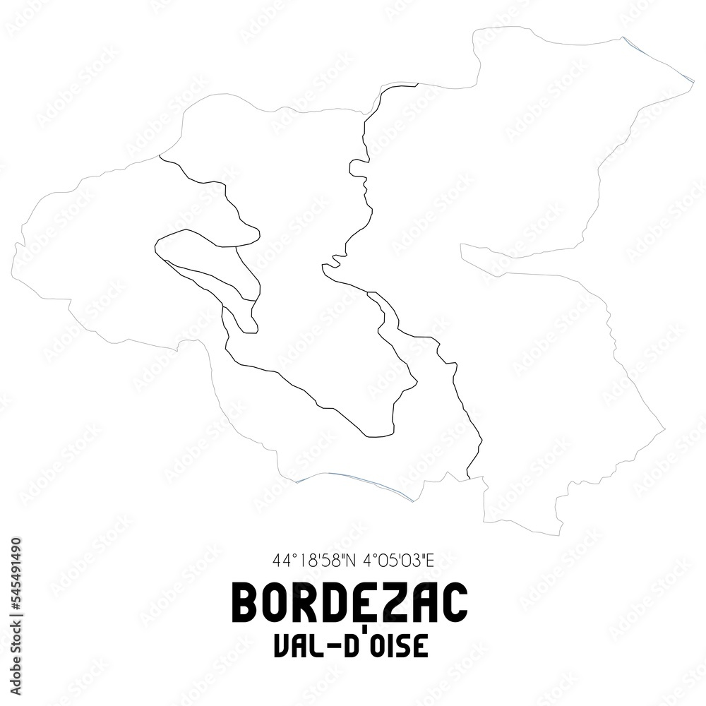 BORDEZAC Val-d'Oise. Minimalistic street map with black and white lines. BORDEZAC Val-d'Oise. Minimalistic street map with black and white lines.