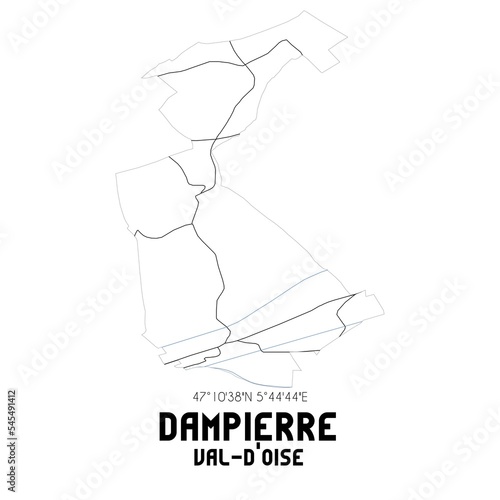 DAMPIERRE Val-d Oise. Minimalistic street map with black and white lines.