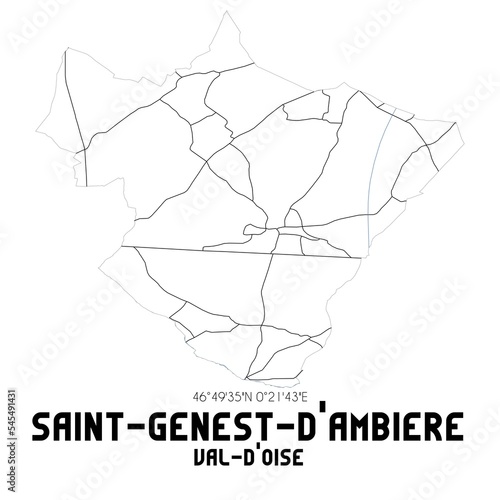 SAINT-GENEST-D'AMBIERE Val-d'Oise. Minimalistic street map with black and white lines.