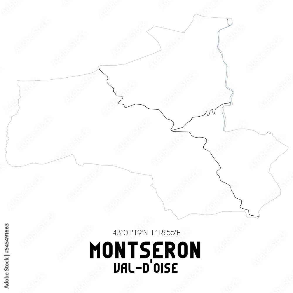 MONTSERON Val-d'Oise. Minimalistic street map with black and white lines. MONTSERON Val-d'Oise. Minimalistic street map with black and white lines.