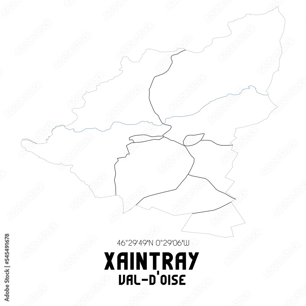 XAINTRAY Val-d'Oise. Minimalistic street map with black and white lines.