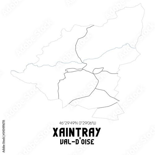 XAINTRAY Val-d Oise. Minimalistic street map with black and white lines.