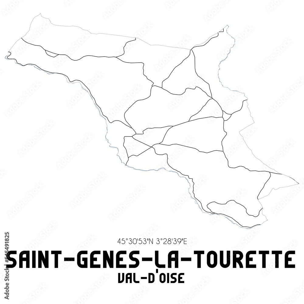 SAINT-GENES-LA-TOURETTE Val-d'Oise. Minimalistic street map with black and white lines.