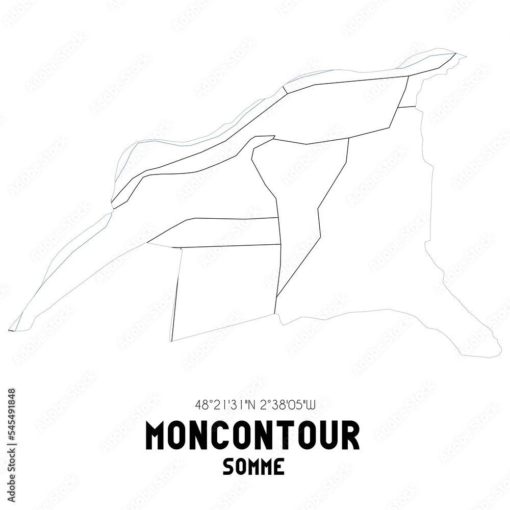 MONCONTOUR Somme. Minimalistic street map with black and white lines.