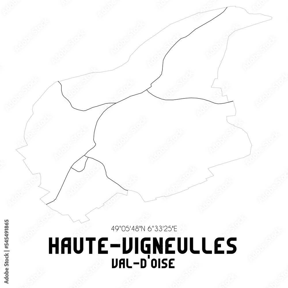 HAUTE-VIGNEULLES Val-d'Oise. Minimalistic street map with black and white lines. HAUTE-VIGNEULLES Val-d'Oise. Minimalistic street map with black and white lines.