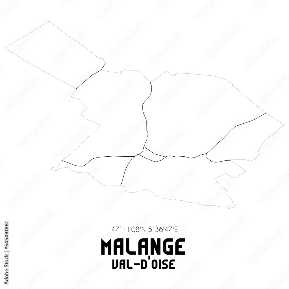 MALANGE Val-d'Oise. Minimalistic street map with black and white lines.