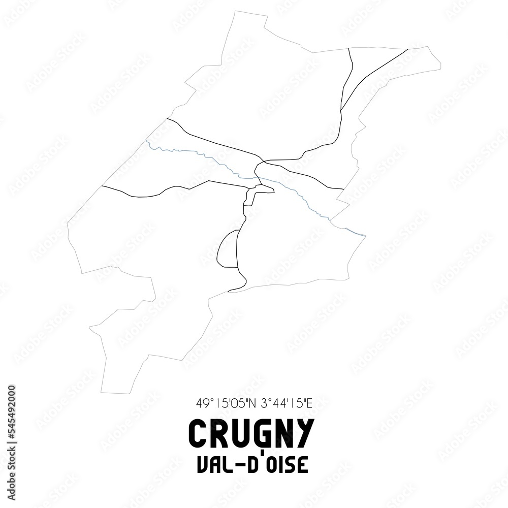 CRUGNY Val-d'Oise. Minimalistic street map with black and white lines.