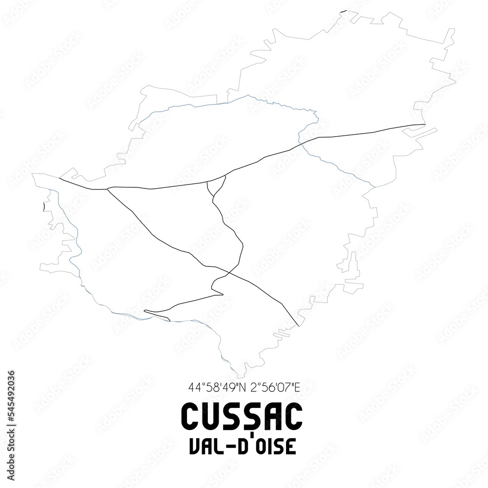 CUSSAC Val-d'Oise. Minimalistic street map with black and white lines. CUSSAC Val-d'Oise. Minimalistic street map with black and white lines.