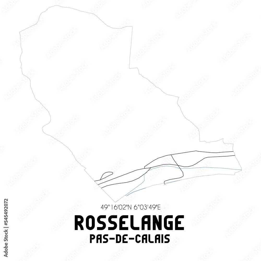 ROSSELANGE Pas-de-Calais. Minimalistic street map with black and white lines.