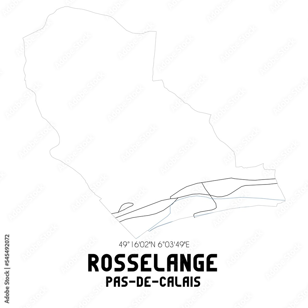ROSSELANGE Pas-de-Calais. Minimalistic street map with black and white lines. ROSSELANGE Pas-de-Calais. Minimalistic street map with black and white lines.