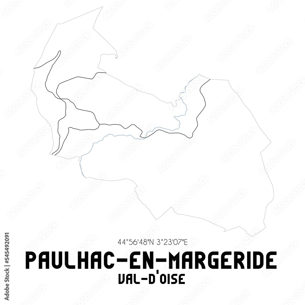 PAULHAC-EN-MARGERIDE Val-d'Oise. Minimalistic street map with black and white lines.