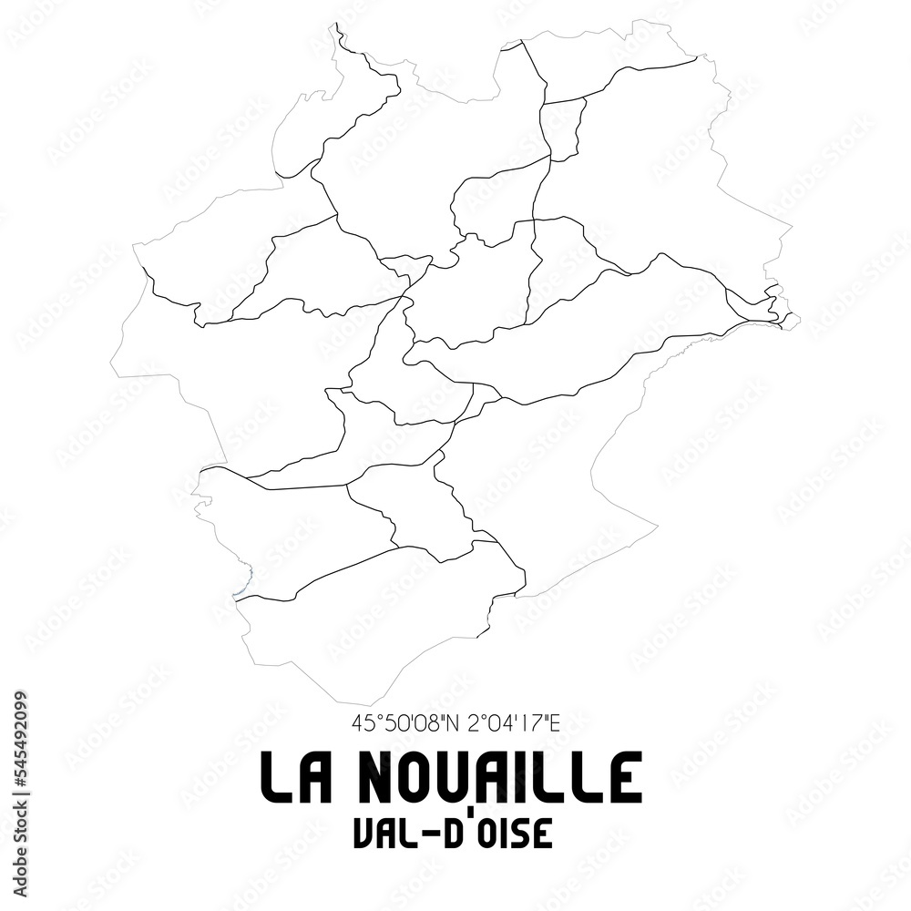 LA NOUAILLE Val-d'Oise. Minimalistic street map with black and white lines.
