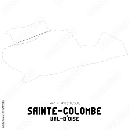 SAINTE-COLOMBE Val-d Oise. Minimalistic street map with black and white lines.