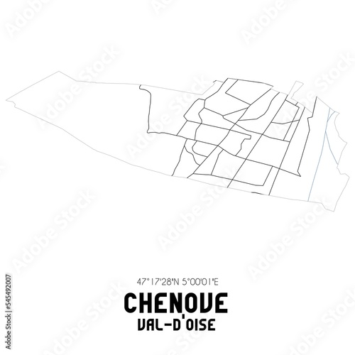 CHENOVE Val-d'Oise. Minimalistic street map with black and white lines.
