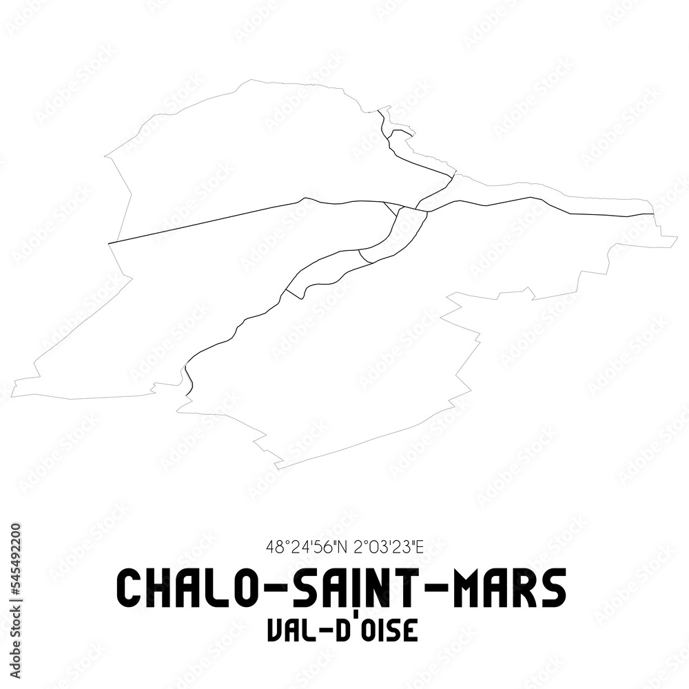 CHALO-SAINT-MARS Val-d'Oise. Minimalistic street map with black and white lines.
