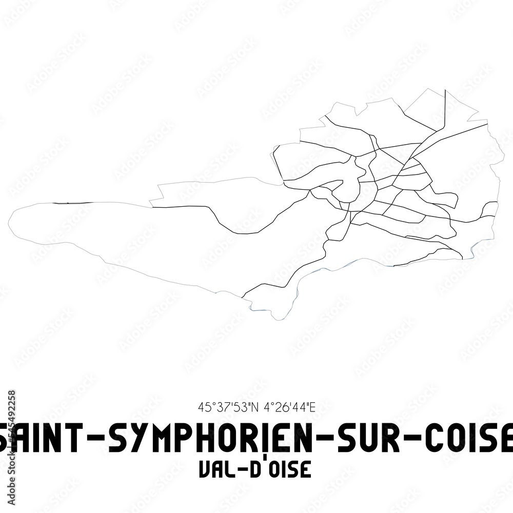 SAINT-SYMPHORIEN-SUR-COISE Val-d'Oise. Minimalistic street map with black and white lines.