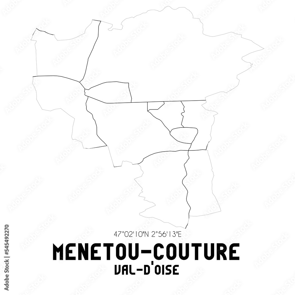 MENETOU-COUTURE Val-d'Oise. Minimalistic street map with black and white lines.