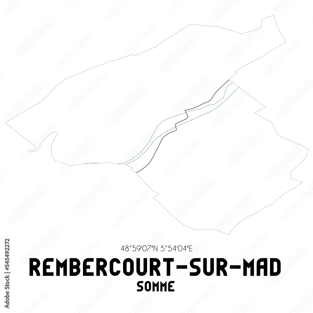 REMBERCOURT-SUR-MAD Somme. Minimalistic street map with black and white lines. REMBERCOURT-SUR-MAD Somme. Minimalistic street map with black and white lines.
