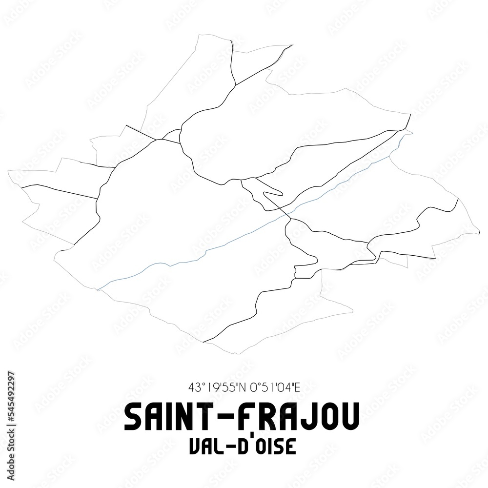 SAINT-FRAJOU Val-d'Oise. Minimalistic street map with black and white lines. SAINT-FRAJOU Val-d'Oise. Minimalistic street map with black and white lines.