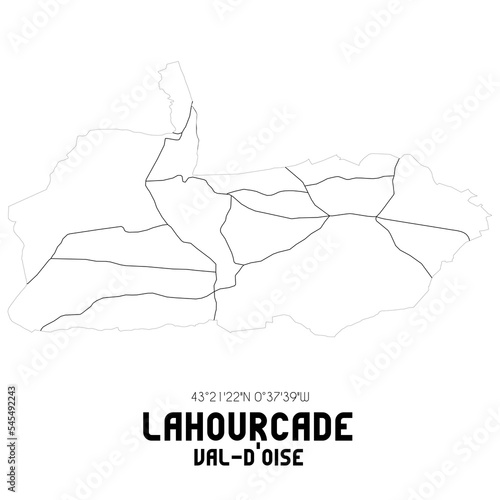LAHOURCADE Val-d'Oise. Minimalistic street map with black and white lines.