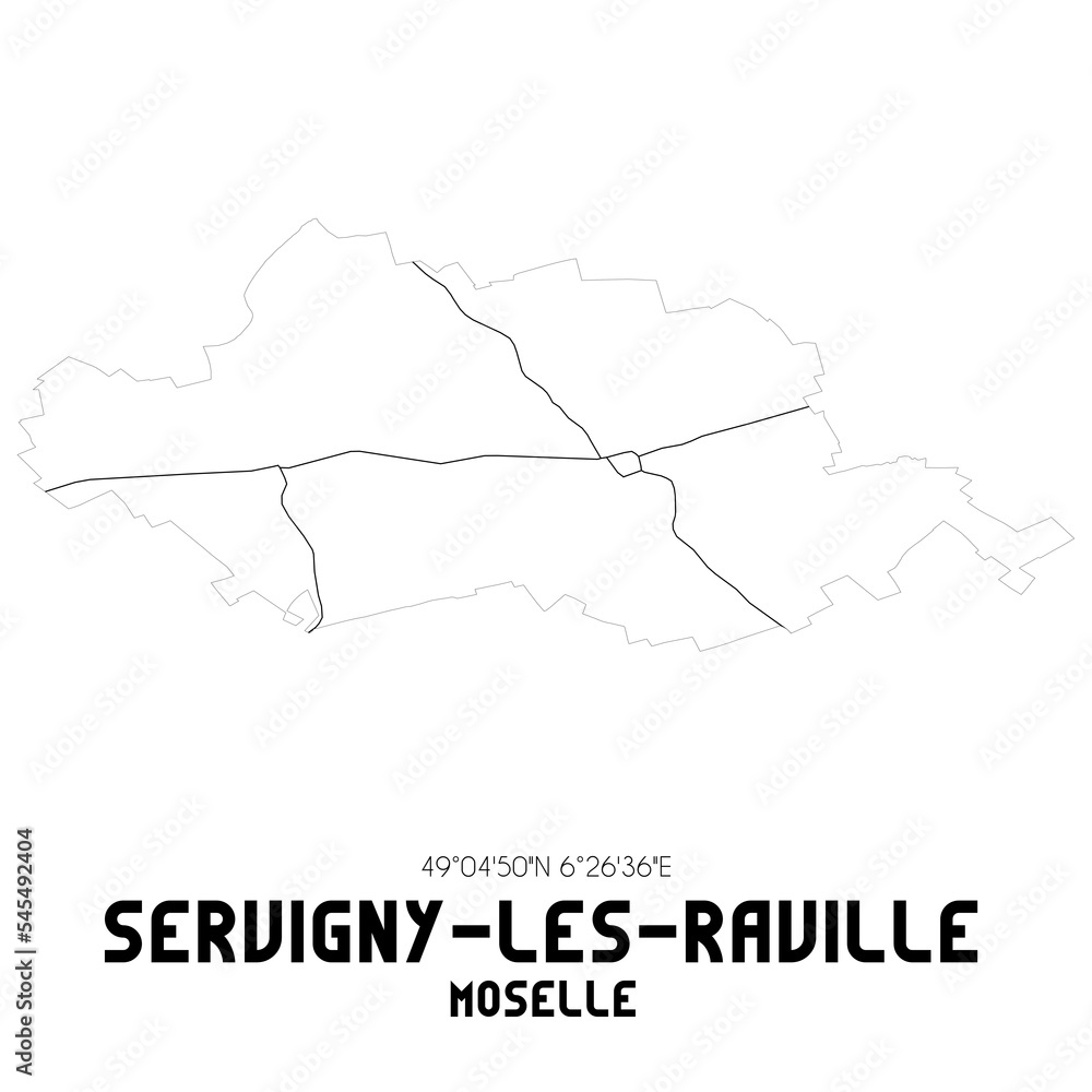 SERVIGNY-LES-RAVILLE Moselle. Minimalistic street map with black and white lines. SERVIGNY-LES-RAVILLE Moselle. Minimalistic street map with black and white lines.