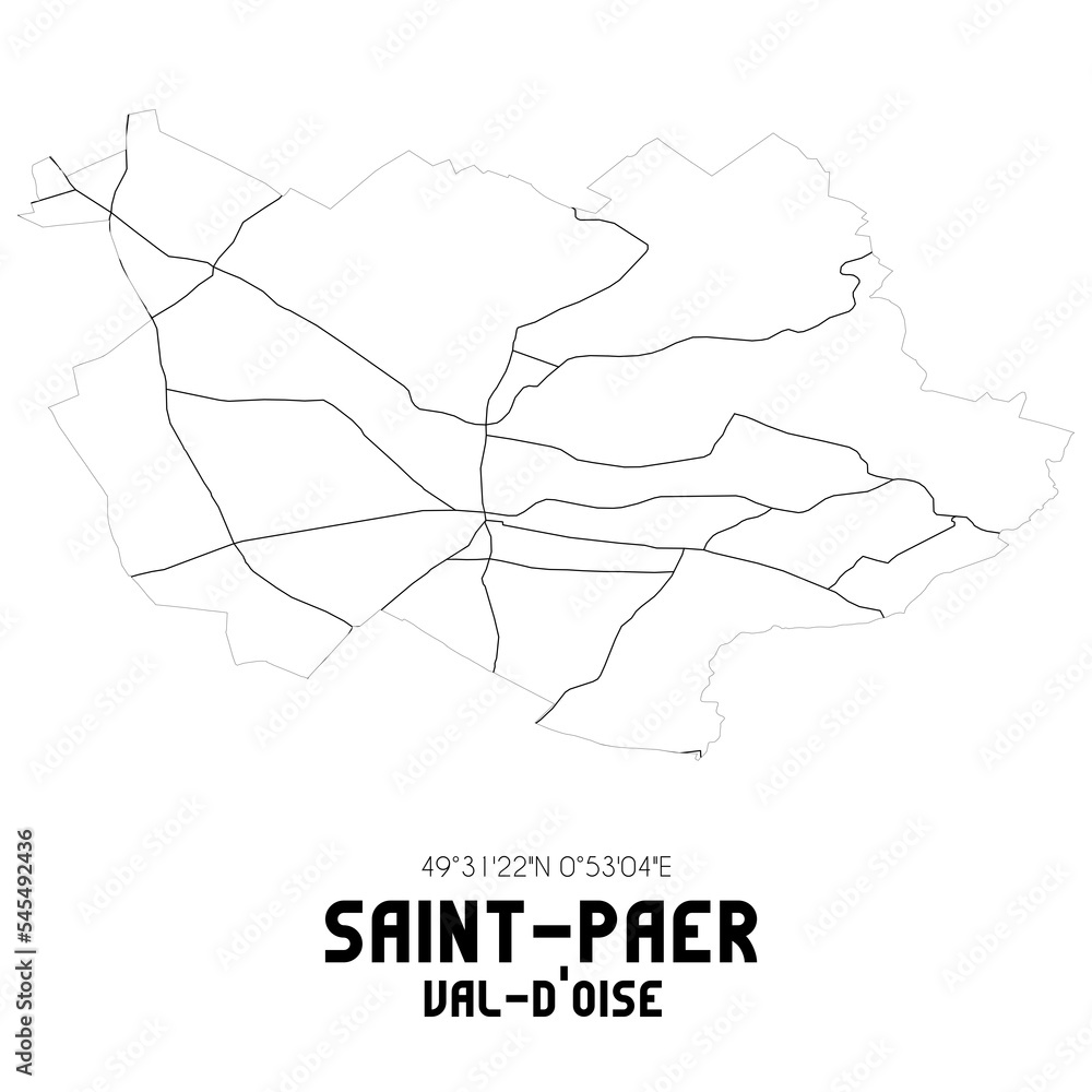 SAINT-PAER Val-d'Oise. Minimalistic street map with black and white lines.