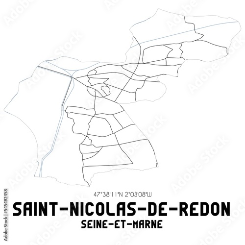 SAINT-NICOLAS-DE-REDON Seine-et-Marne. Minimalistic street map with black and white lines.