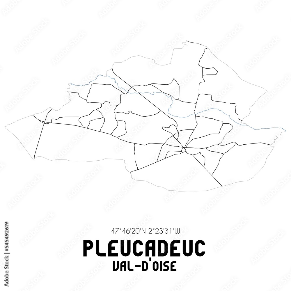 PLEUCADEUC Val-d'Oise. Minimalistic street map with black and white lines. PLEUCADEUC Val-d'Oise. Minimalistic street map with black and white lines.
