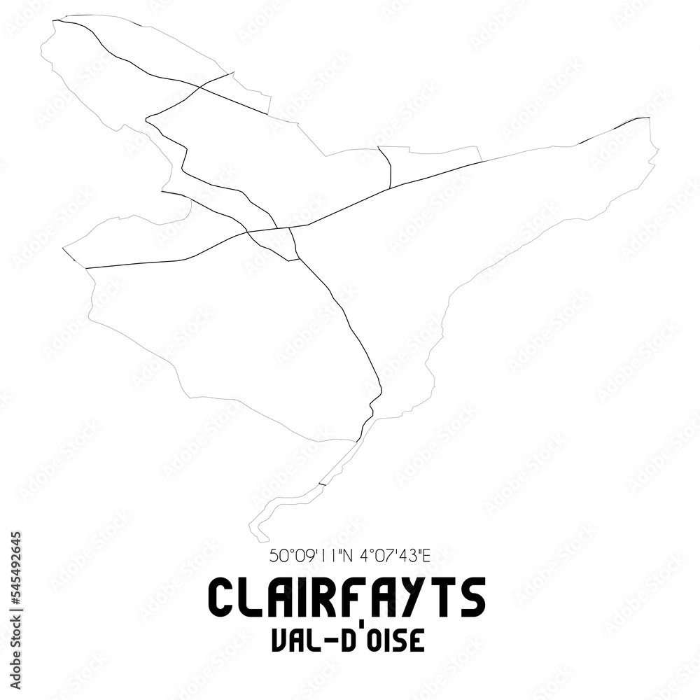 CLAIRFAYTS Val-d'Oise. Minimalistic street map with black and white lines. CLAIRFAYTS Val-d'Oise. Minimalistic street map with black and white lines.