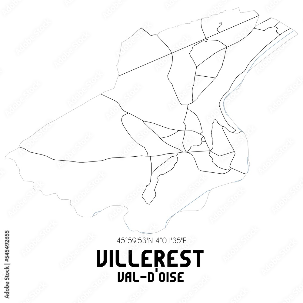 VILLEREST Val-d'Oise. Minimalistic street map with black and white lines. VILLEREST Val-d'Oise. Minimalistic street map with black and white lines.