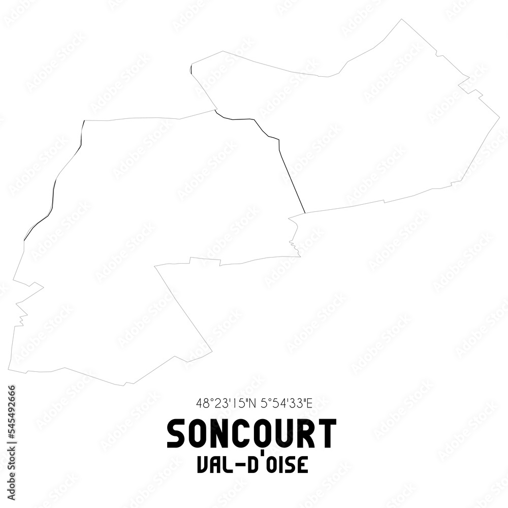 SONCOURT Val-d'Oise. Minimalistic street map with black and white lines. SONCOURT Val-d'Oise. Minimalistic street map with black and white lines.