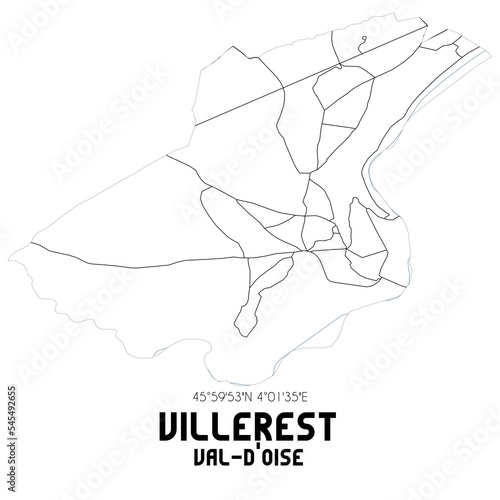 VILLEREST Val-d Oise. Minimalistic street map with black and white lines.