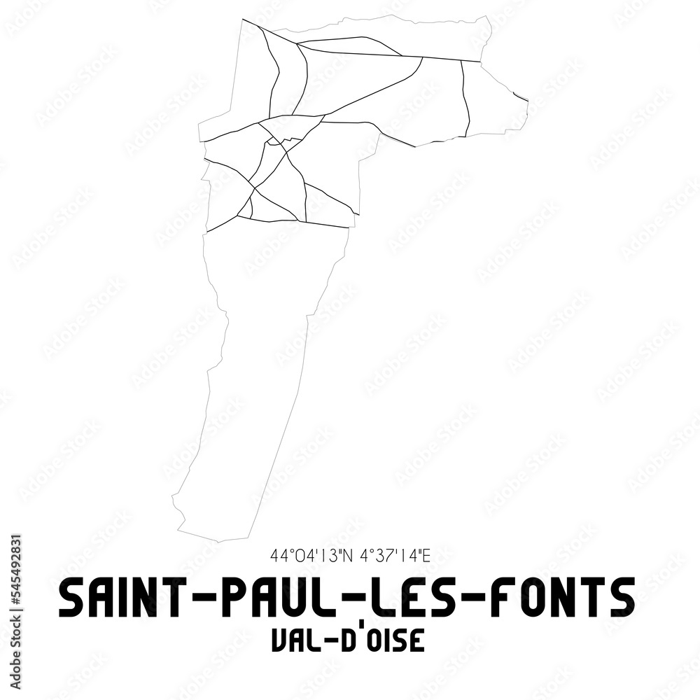 SAINT-PAUL-LES-FONTS Val-d'Oise. Minimalistic street map with black and white lines. SAINT-PAUL-LES-FONTS Val-d'Oise. Minimalistic street map with black and white lines.