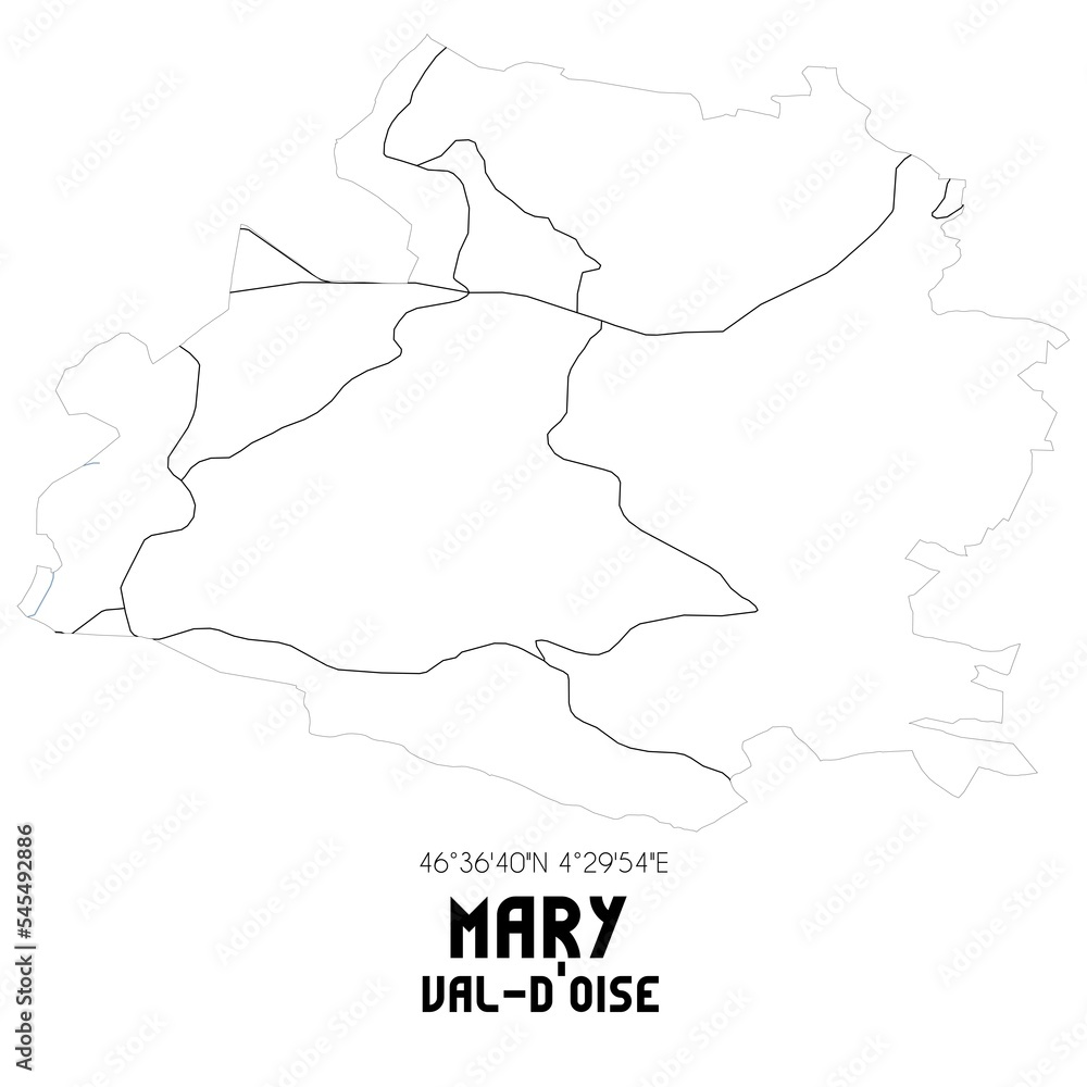 MARY Val-d'Oise. Minimalistic street map with black and white lines.