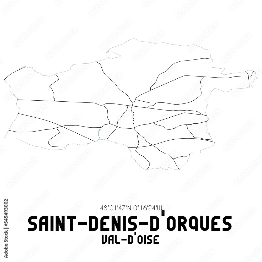 SAINT-DENIS-D'ORQUES Val-d'Oise. Minimalistic street map with black and white lines. SAINT-DENIS-D'ORQUES Val-d'Oise. Minimalistic street map with black and white lines.