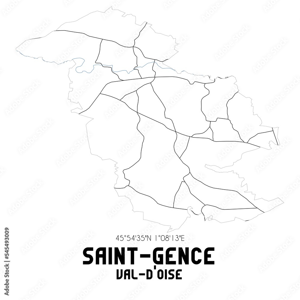 SAINT-GENCE Val-d'Oise. Minimalistic street map with black and white lines.