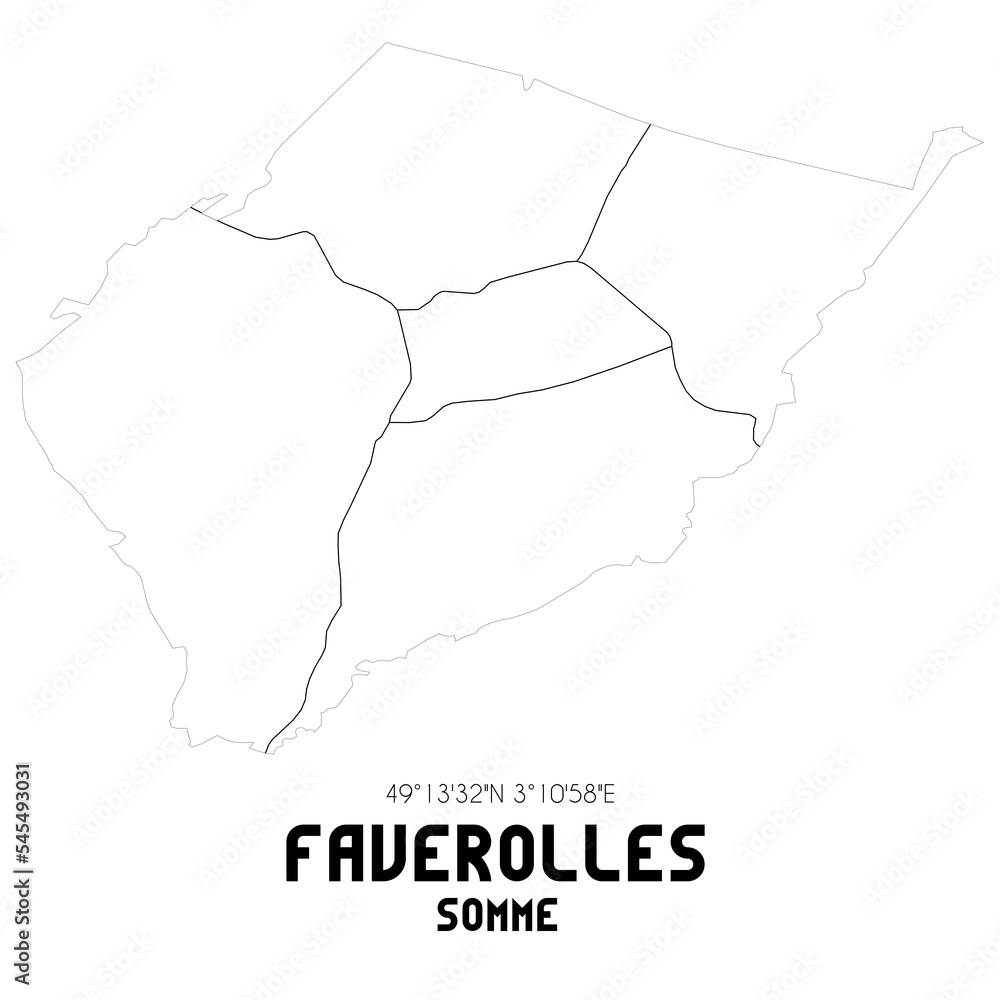 FAVEROLLES Somme. Minimalistic street map with black and white lines.
