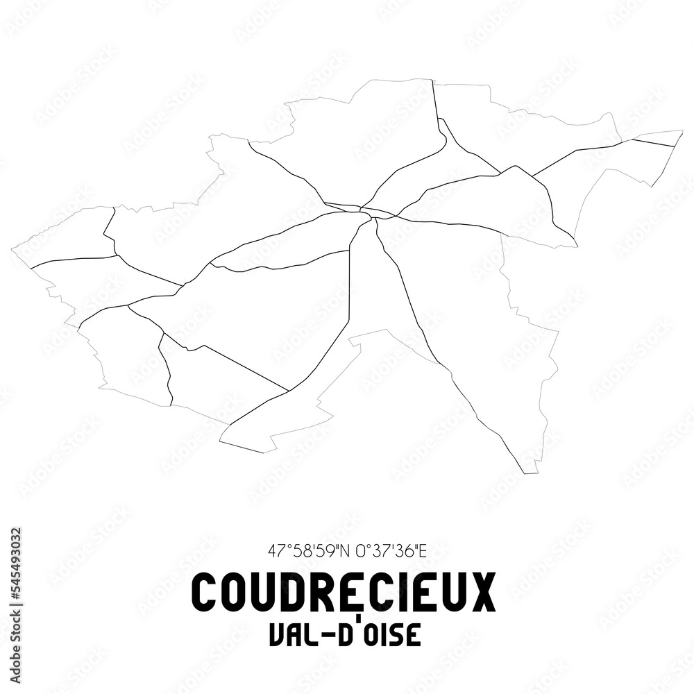 COUDRECIEUX Val-d'Oise. Minimalistic street map with black and white lines. COUDRECIEUX Val-d'Oise. Minimalistic street map with black and white lines.