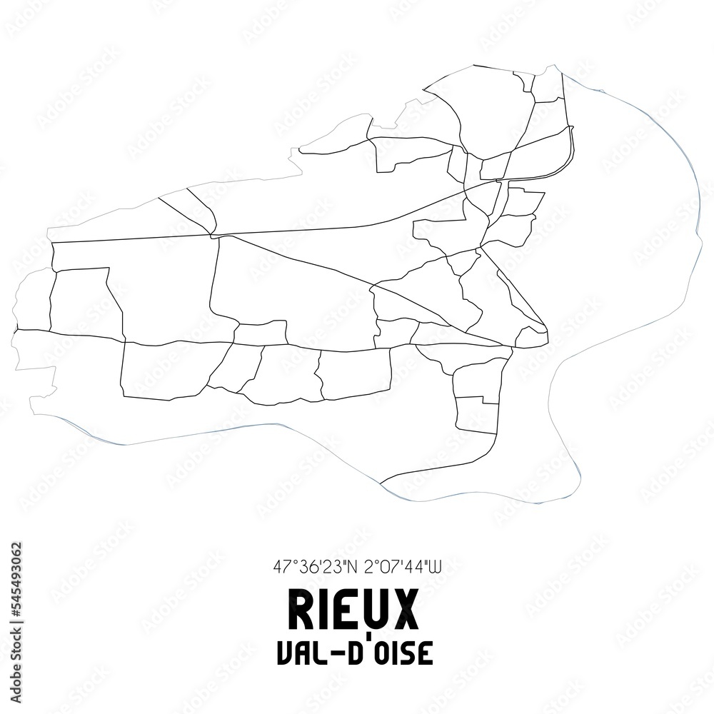RIEUX Val-d'Oise. Minimalistic street map with black and white lines.