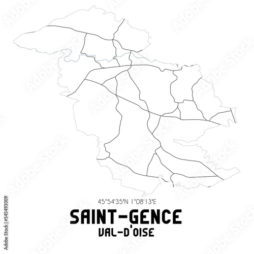SAINT-GENCE Val-d Oise. Minimalistic street map with black and white lines.