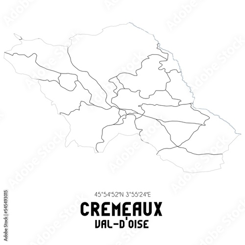 CREMEAUX Val-d'Oise. Minimalistic street map with black and white lines.