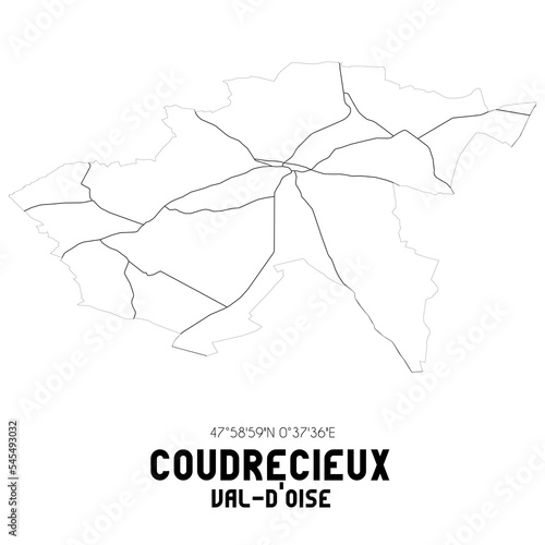 COUDRECIEUX Val-d'Oise. Minimalistic street map with black and white lines.